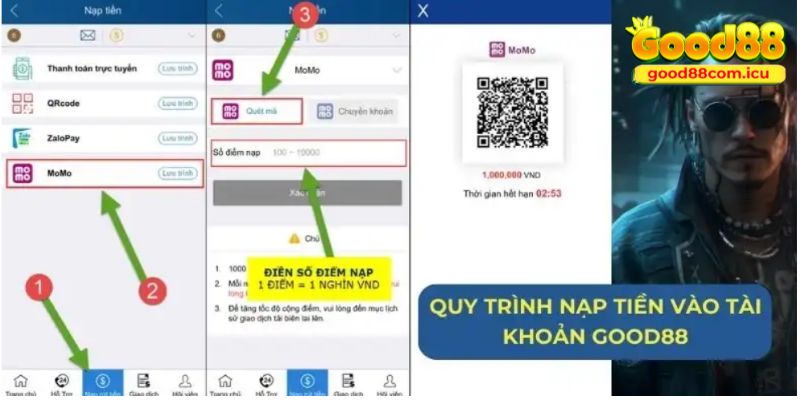 Phương thức nạp tiền Good88 qua mã QR code